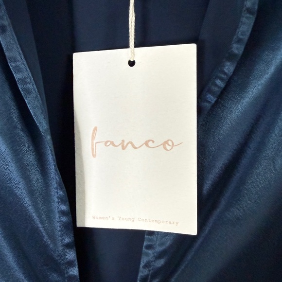 NWT Fanco Deep Teal Satin Tie-Front Blouse | Size Small - Picture 2 of 4